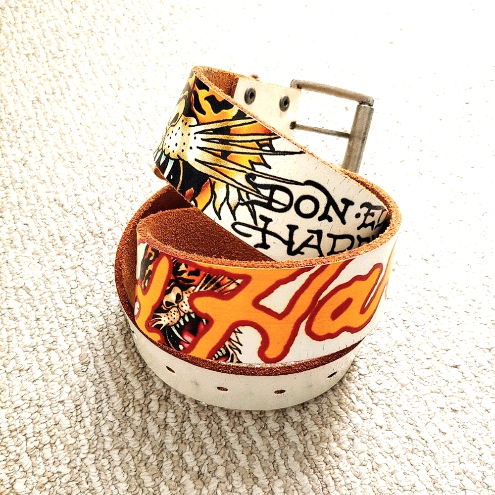 ED HARDY by Christian Audigier White Leather Belt